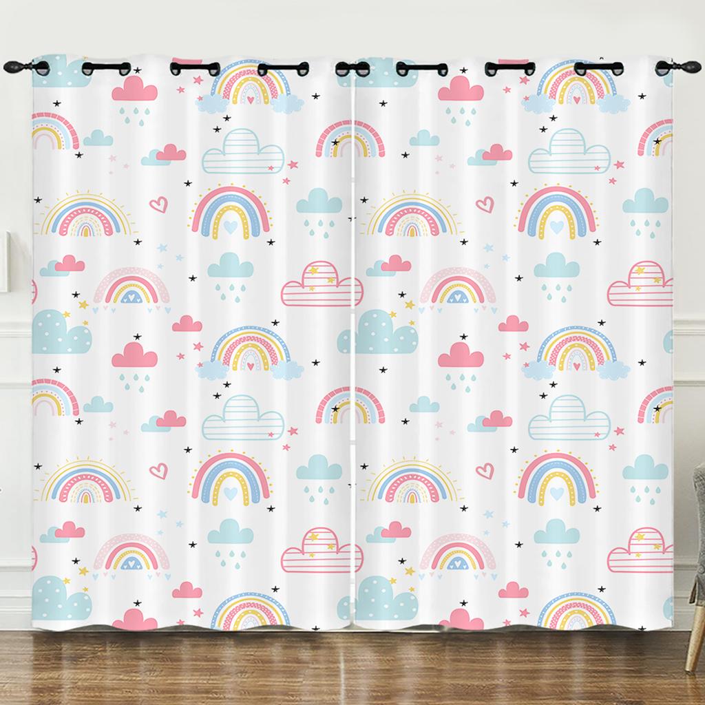 Curtain Rainbow Illustration Princess Girl 3D Digital Printing Blackout Curtain Punching