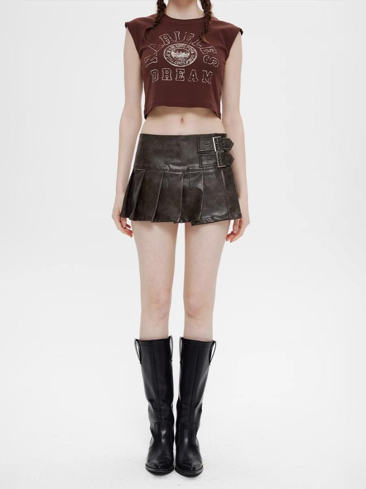 PU Leather Pleated Skirt High Waist Female Summer Thin Ultra Short Skirt Y2k Korean Fashion Cute A Word Skirt