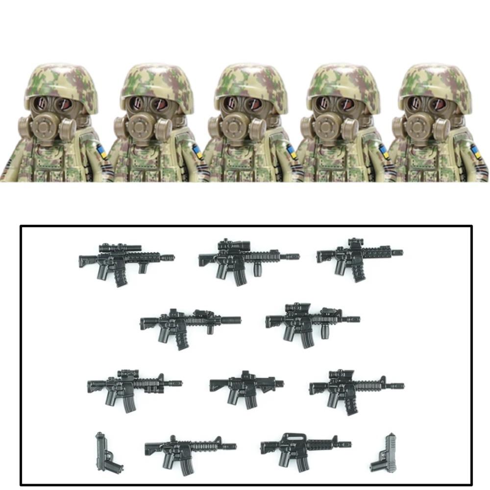 Vojenský voják Ukrajinské biochemické speciální síly Stavební kostky Armádní figurky Plynová maska Zbraně Kostky Hračky Pro Děti