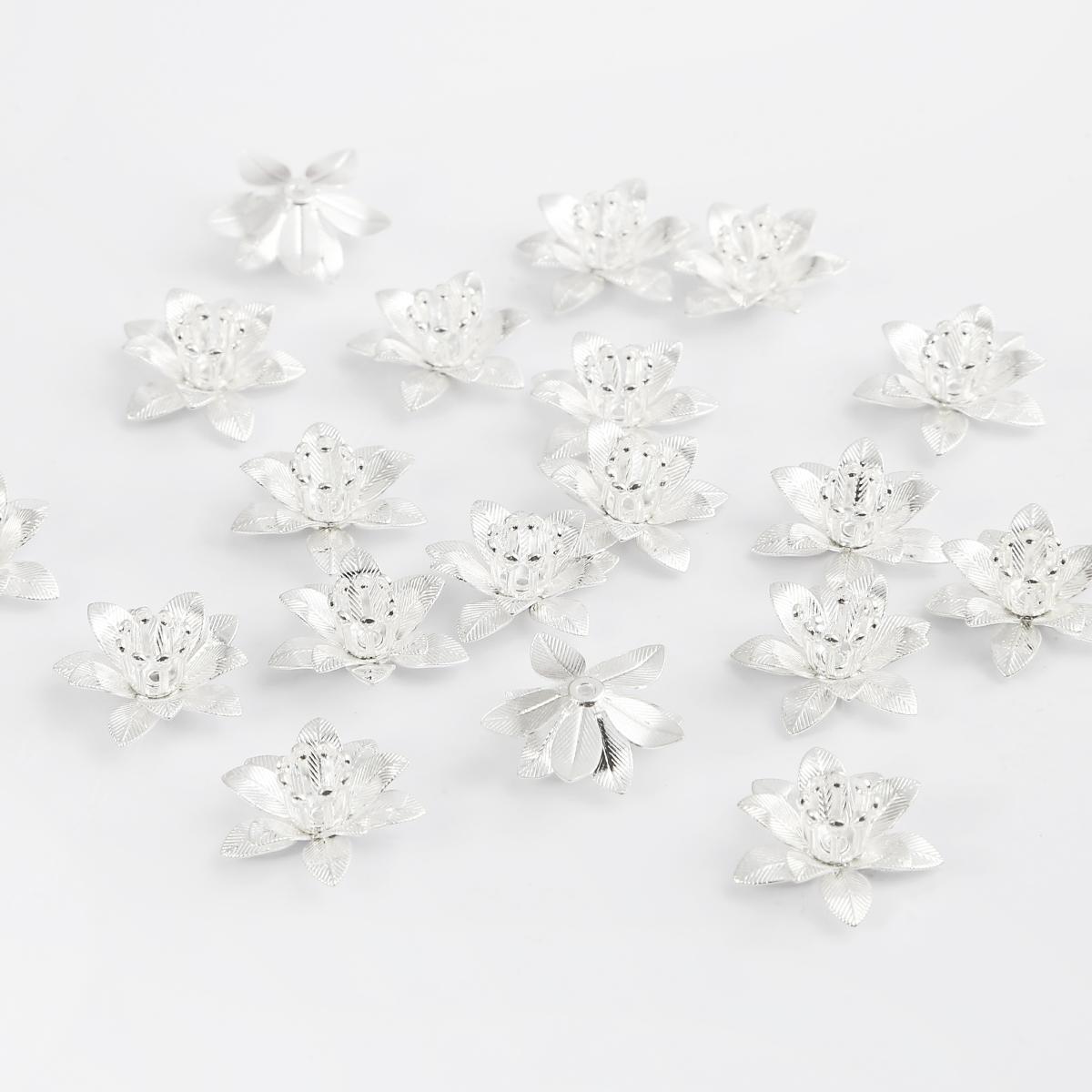 

10 шт. 3D металлические латунные 3-слойные бусины с цветочной основой для ювелирных изделий своими руками, серьги, аксессуары 15x7mm серебряный