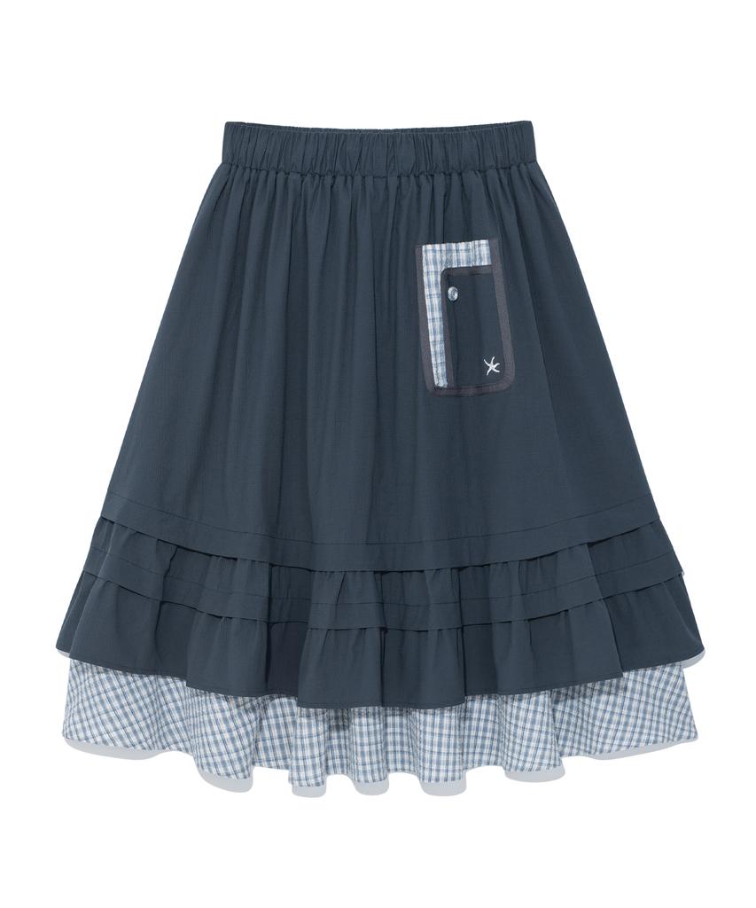 The Coldest Moment (W) Tcm Check Pintuck Layered Skirt (Navy)