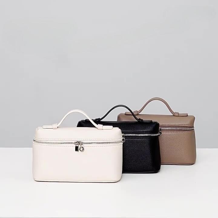Top layer cowhide lunch box with genuine leather small square bag - versatile handbag for women with a slanted crossbody design