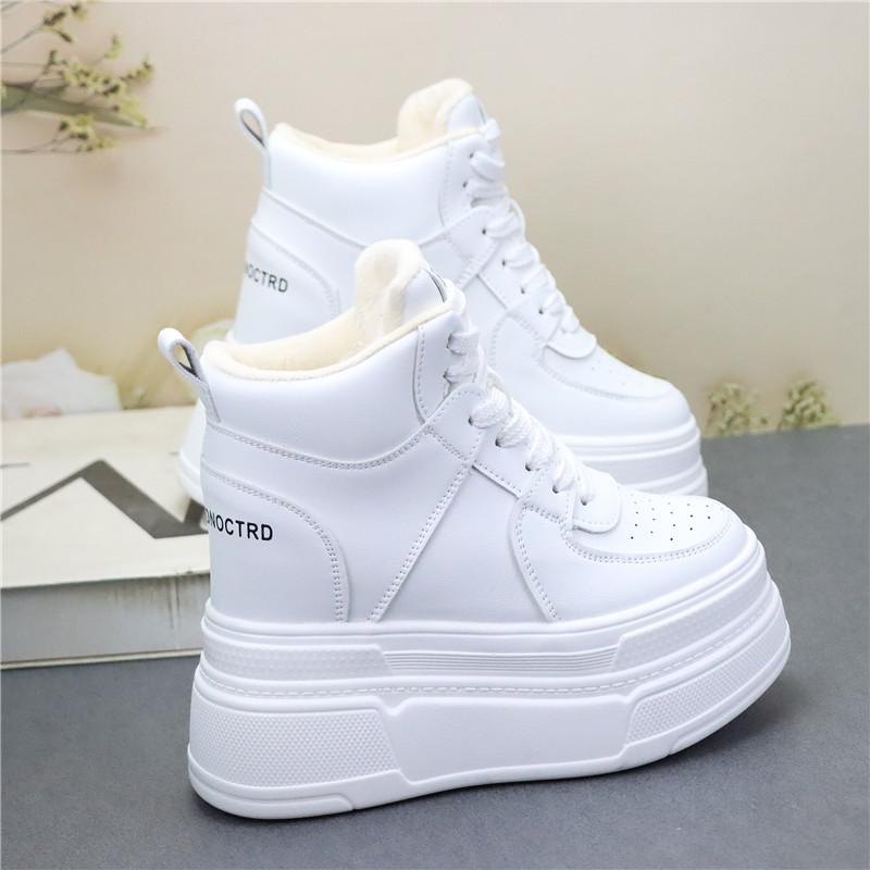 Fashion 13CM Women Cow Genuine Leather Platform Wedge Vulcanize Ankle Booties Spring Autumn Chunky Sneaker Ankle Microfiber Shoes