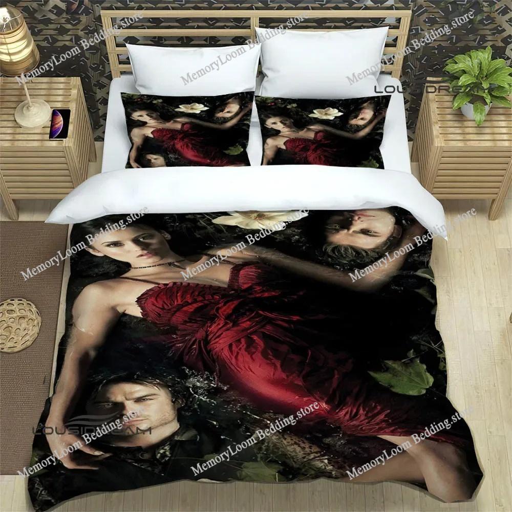 TV Series Popular The Vampire Diaries Damon Salvatore Bedding Set King Size Duvet Cover 3D Print Cozy Soft Bed Sheet Set Adult