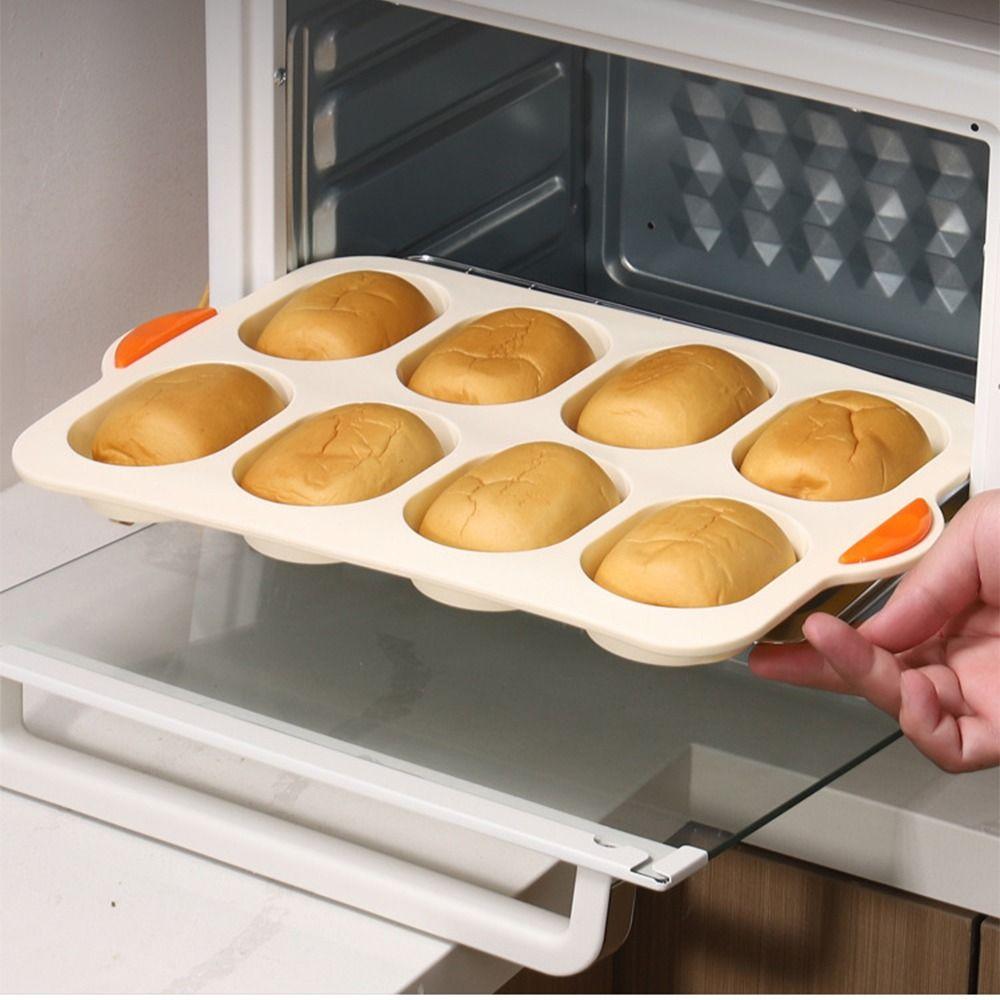 Non-Stick Bread Baking Form 8 Grids Hamburger Bun Mold Silicone Baking Pan  Household Baking