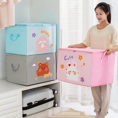 Cartoon Large Capacity Storage Box Portable Household Clothes Organizer With Handles Foldable Dustproof Quilt Zipper Container