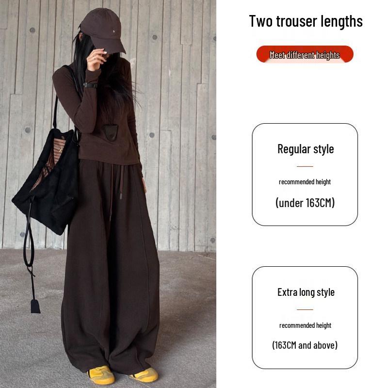 Women's Coffee-Colored High-Waisted Wide-Leg Pants - Mid-Rise with Thickened Fabric for Slimming Effect - Autumn/Winter 2025