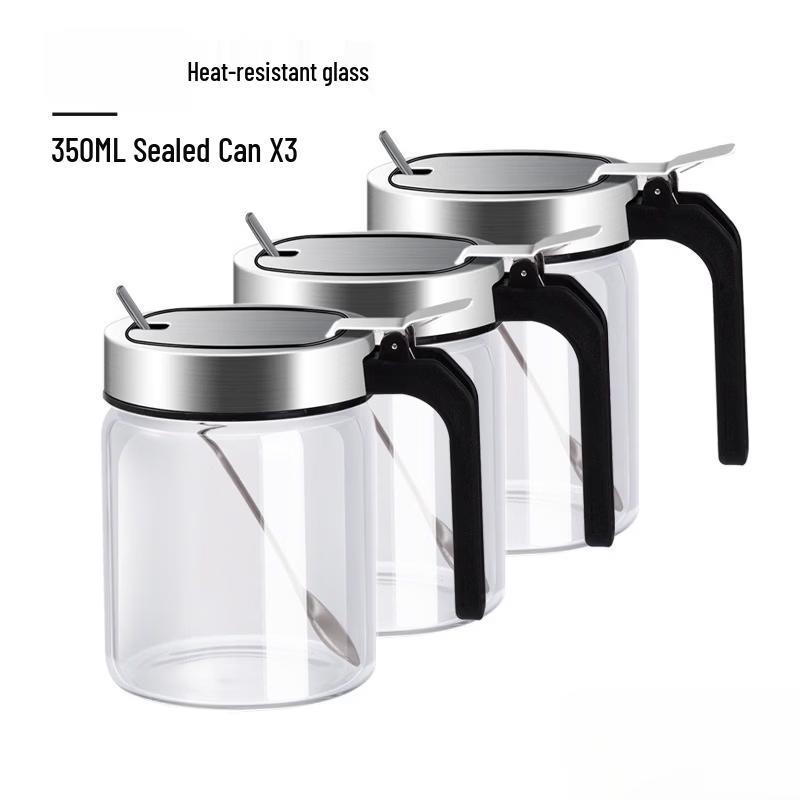 Ru Han Square Glass Spice Jars with Spoons - Set of 3