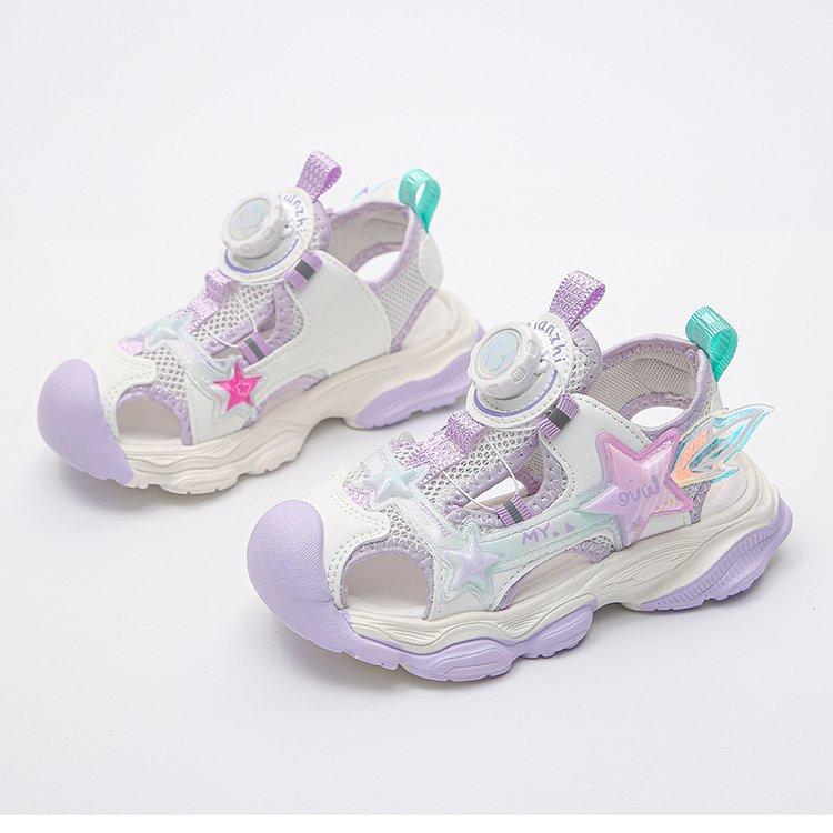 

Soft leather version~ classmates girls sandals 2025 summer new breathable button mesh shoes children s sports beach shoes 35 розовый