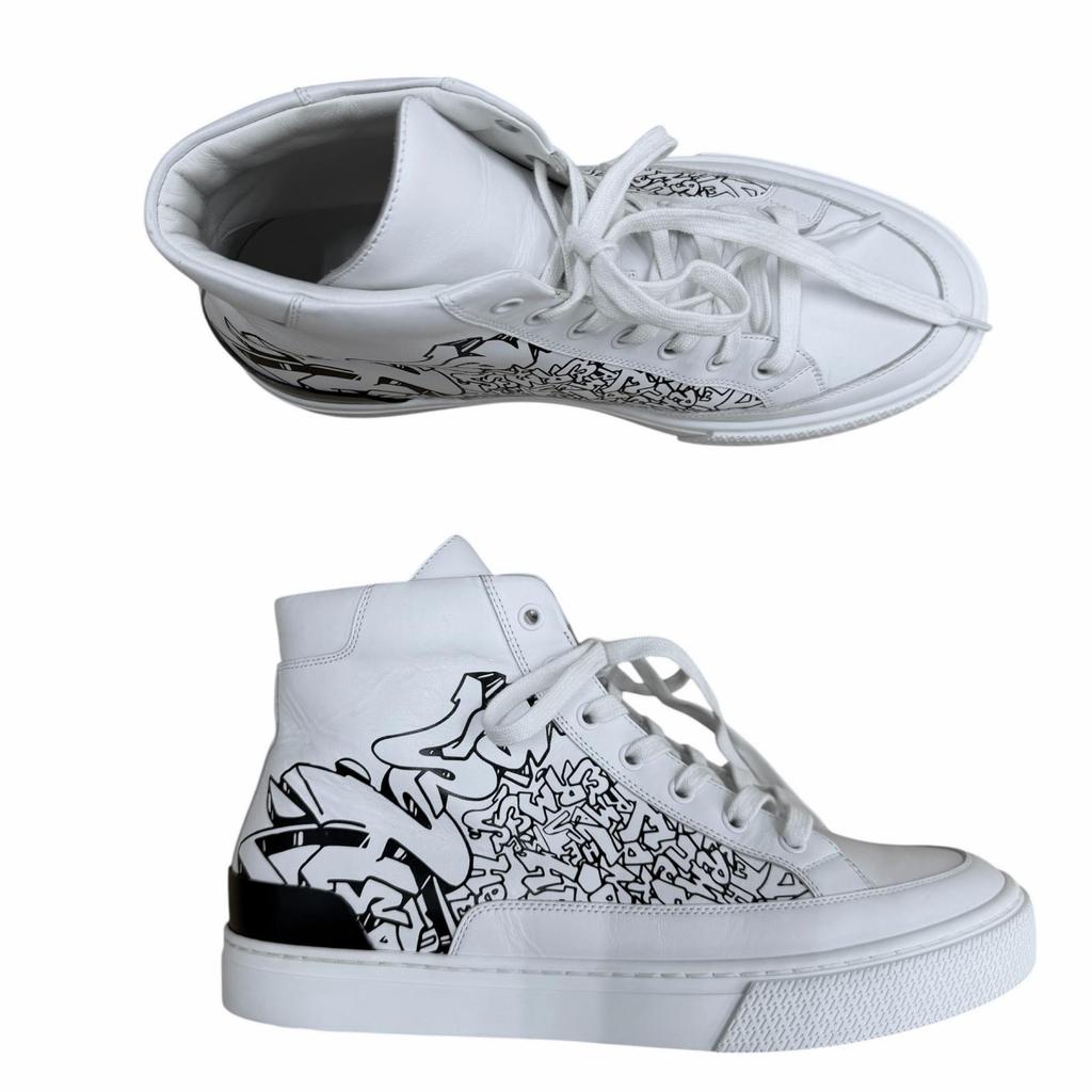 Excellent HERMES High Cut Sneakers DISTRICT White Leather Mens 41 221906 Used