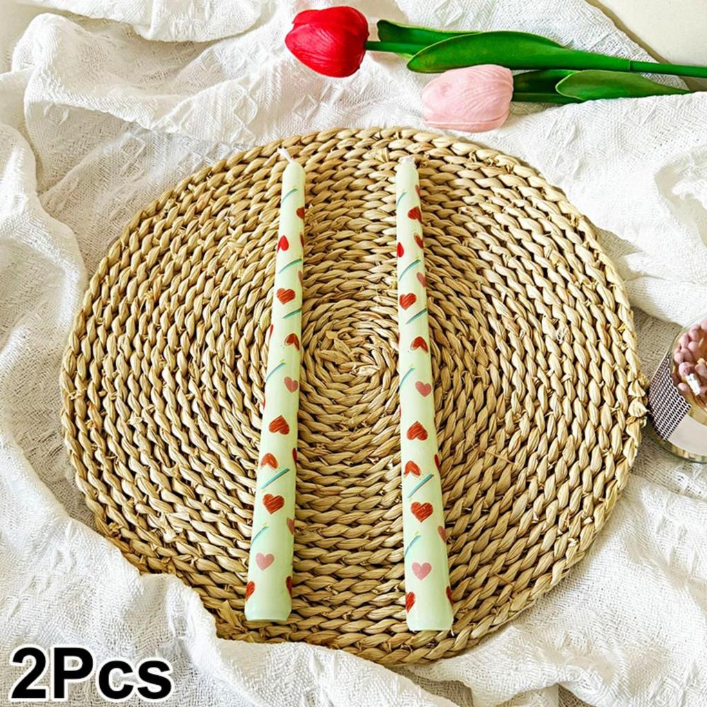 2Pcs Love Style Rich Colors Pattern Printing Smokeless Wedding Decoration Candlelight Dinner Long Candle Decoration Supplies