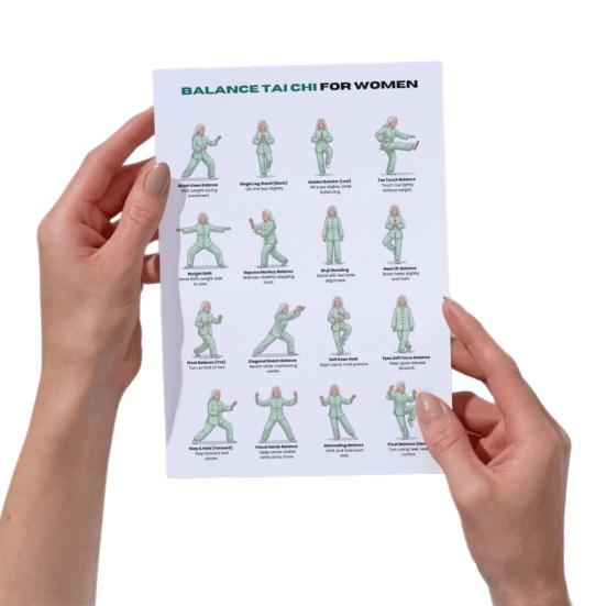 5 kusů Tai Chi cvičební tabule pro seniory a začátečníky, plakát 10x8 palců s jemnými stojenými a sedavými pozicemi, nízkoúderový fitness průvodce pro flexibilitu