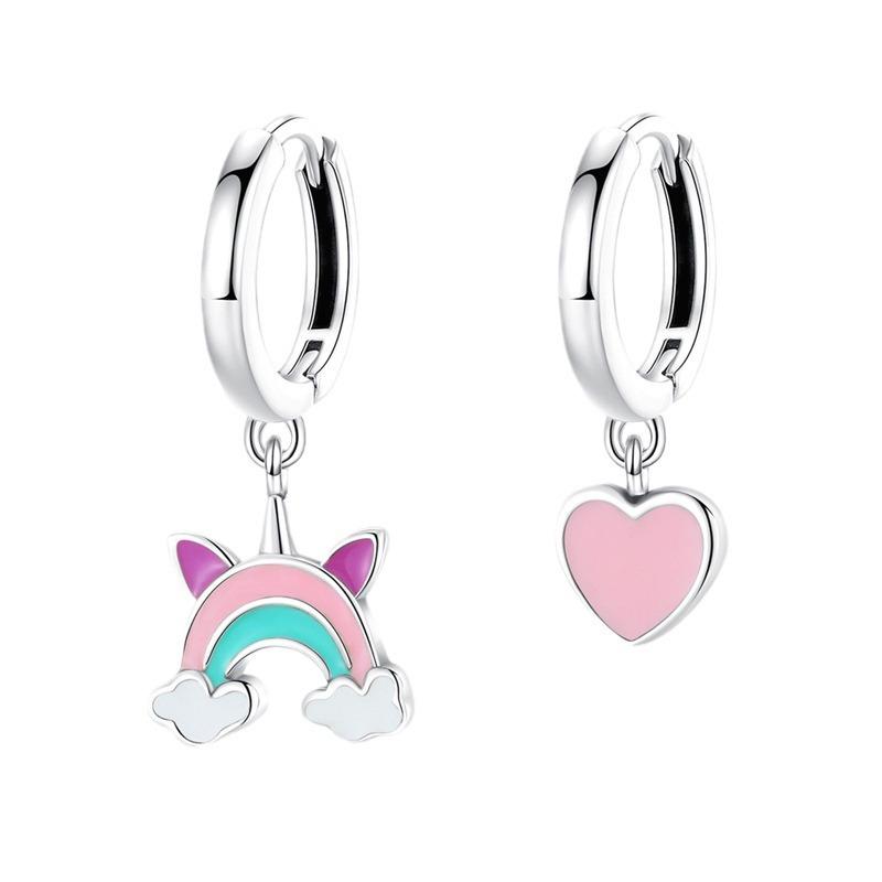 Earrings Niche High Sense S9 Sterling Silver Asymmetric Dream Rainbow Love Earrings Light Luxury Generation