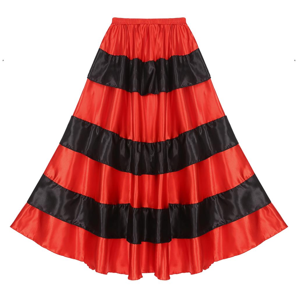 Womens Flamenco Dance Skirt Tiered Ruffles Wide Hemline Ballroom Dancing Skirt Carnival Stage Performance Costume