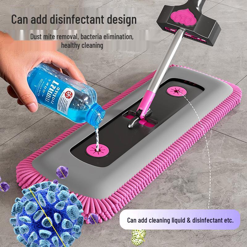 Home Lazy Dual-Use Chenille Mop: Large Panel, No-Wash, Rotatable Head, Dry/Wet Cleaning.