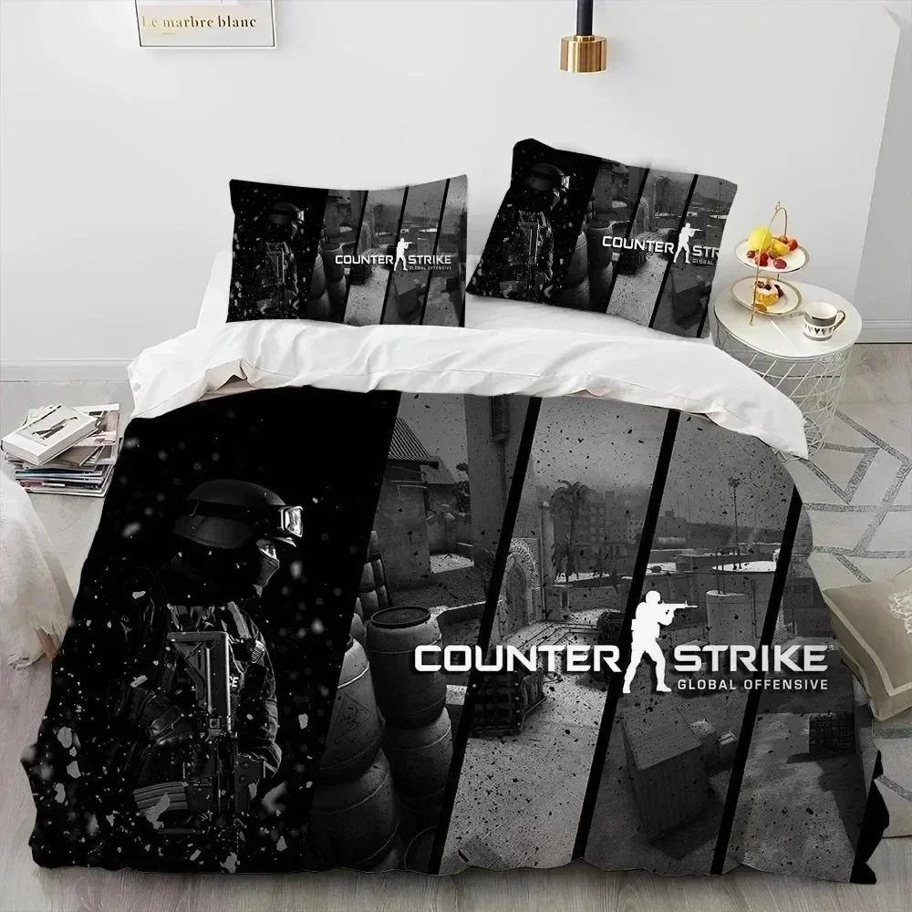 Luxury New 3D Print CS GO Game Gamer Counter Strike Bedding Set Duvet Cover Bed Set Quilt Cover Pillowcase Queen Size Boys Adult