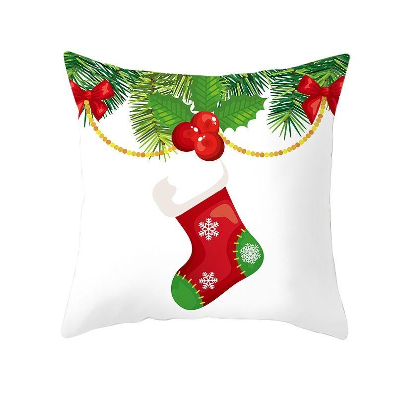 Merry Christmas Snowflake & Pine Branch Throw Pillow Cover, Festive Ornament Printed Cushion Case
