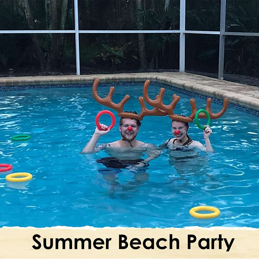 Inflatable Reindeer Horn Game with 1 Horn and 4 Rings, Fun Family Party Toss Game, Great Holiday Party Favors and Supplies