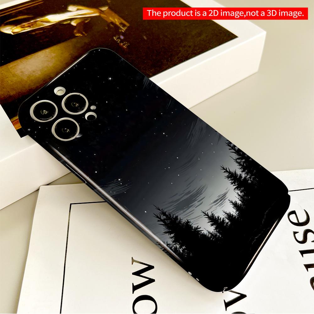 Starry Night Moon Forest Silhouette All Inclusive Film Hard Phone Case, Compatible with iPhone 18 Pro Max 17 16 15 14 13 12 11