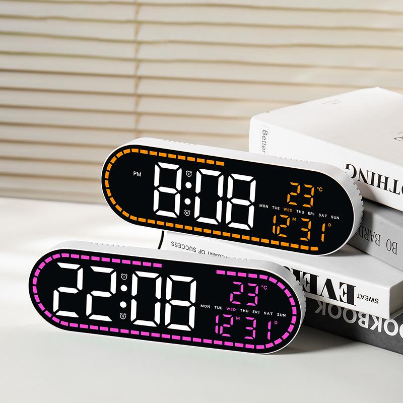 Digital Wall Clock Temperature LED Clock Week Date 2 Alarms Brightness Adjustment Timer Snooze Second 12/24H USB Powered Clock