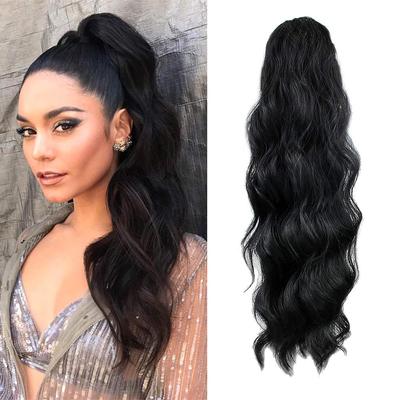 24 Inch Long Body Wave Ponytail Hair Extension Synthetic Heat Resistant Wrap Around Drawstring Curly Wavy Ponytail Hairpieces for Women