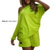 2 Pcs/Set Women Tracksuit Solid Color One-shoulder Short Pants Leisure Summer Top Set for Daily Wear