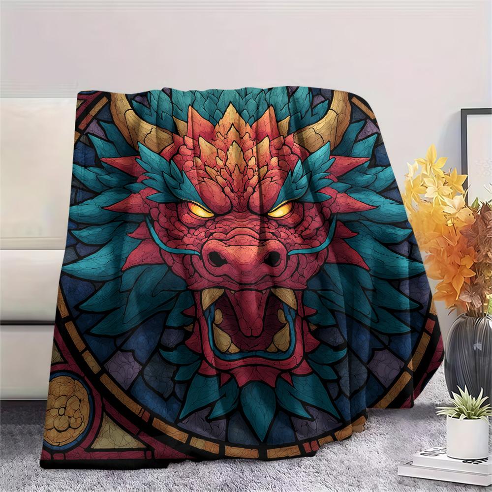 Furious Dragons Print Flannel Blanket, High quality Comfortable for All Seasons, Home Decor, Warmth and Comfort