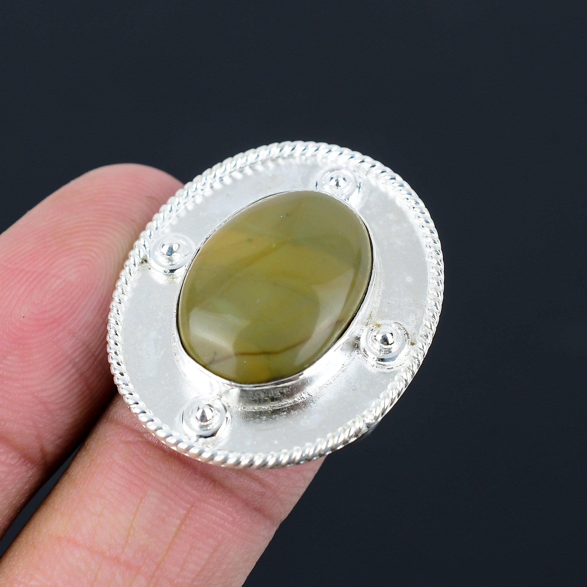 Sterling Silver Natural Polychrome Jasper Wedding Solitaire Wife Ring Size 8.5 8.5