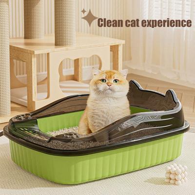 Lettiera per gatti a vasca aperta con lato alto anti-schizzo, vaschetta per lettiera per gattini semi-chiusa, toilette per gatti con paletta setacciante per lettiera
