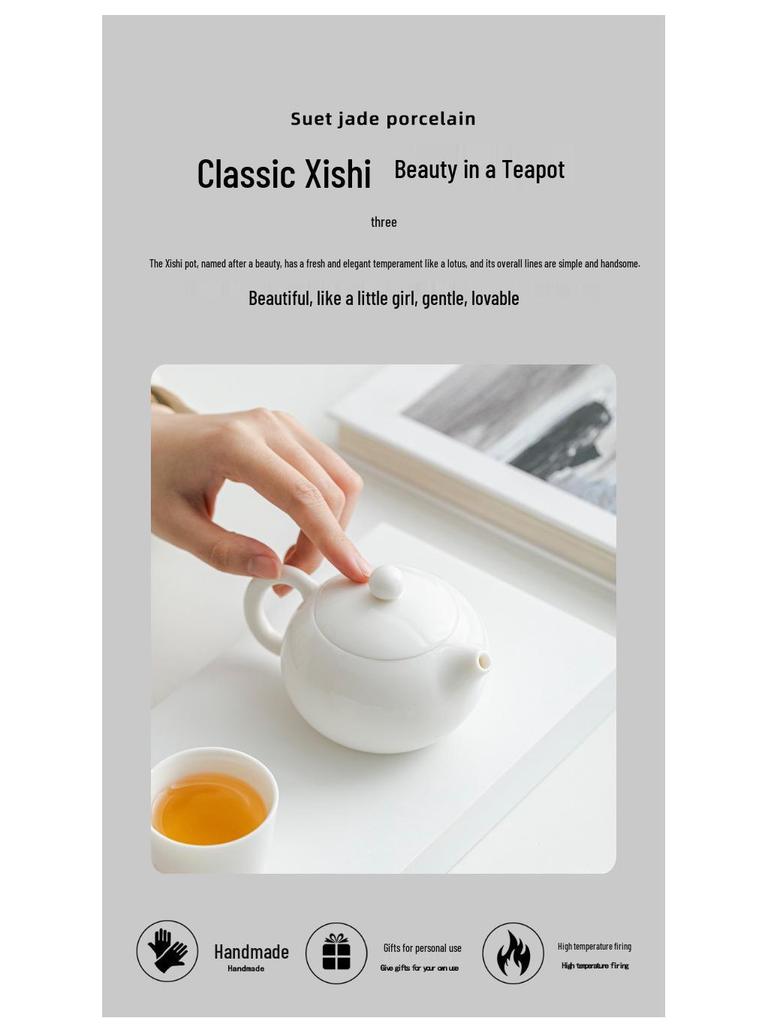 Xi Shi Jade Porcelain Teapot - Ink Wash Style Ceramic Pot for Women's Boutique Kung Fu Tea Set.