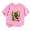 Kids Boys Girls 100% Cotton Crew Neck Short Sleeve T-Shirt, Geometry Game Cartoon Print Casual Summer Tee for Children Daily Wear Active Tops