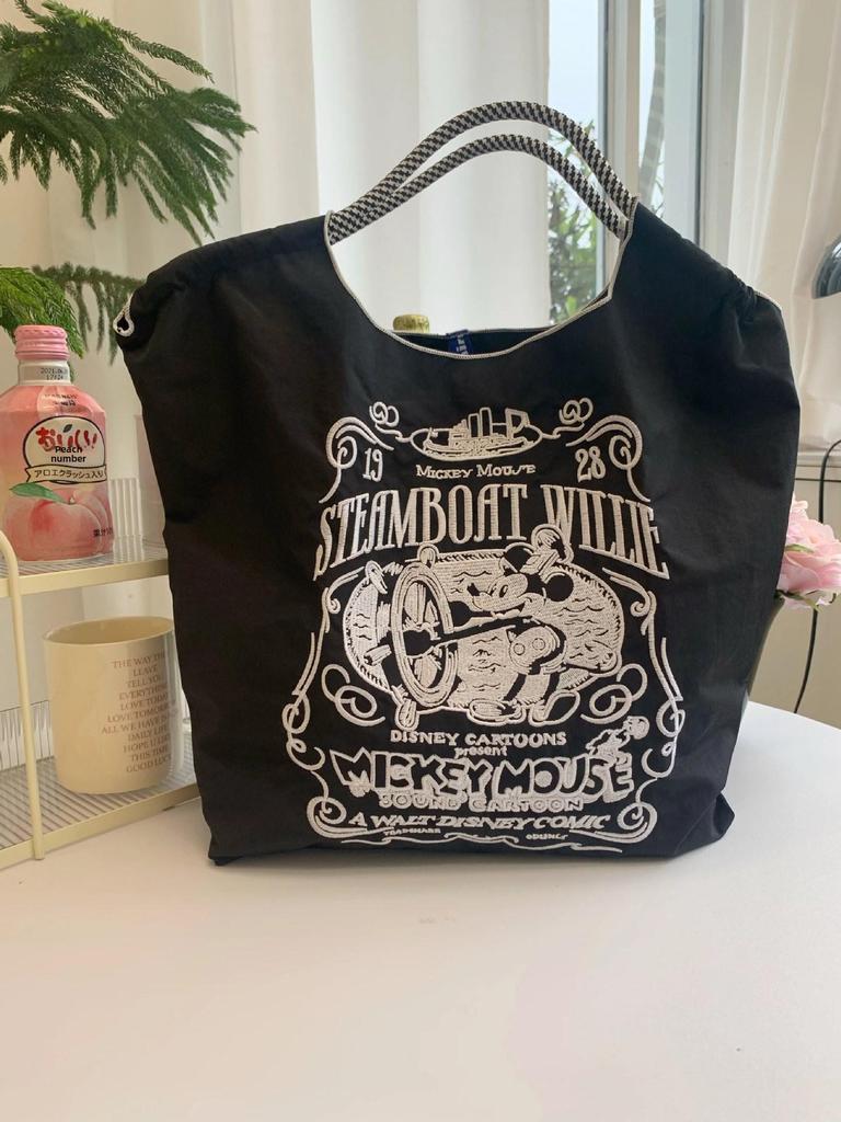 Chinesische Marke Bestickter Schwarzer Oxford-Stoff Shopper - Großes Fassungsvermögen, Vielseitige Nylon-Handtasche