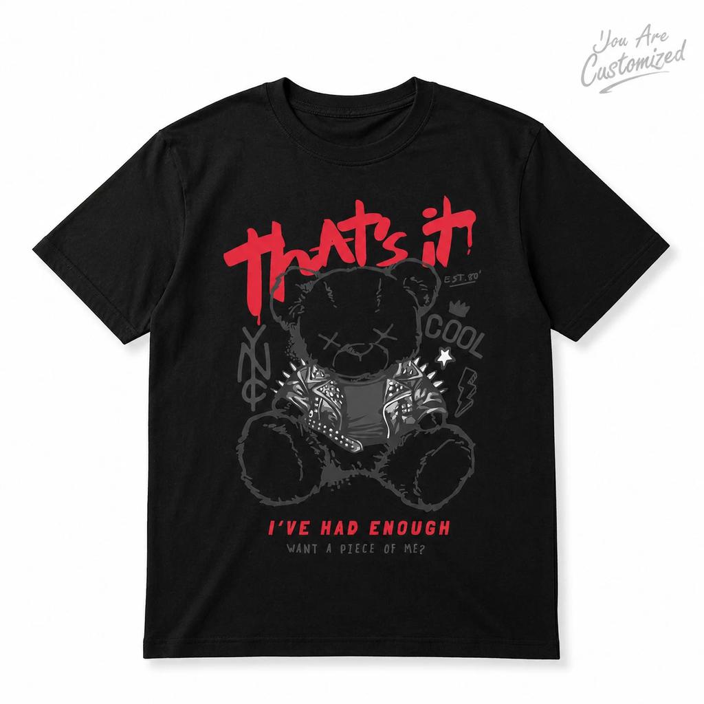 Cool Teddy Bear Graphic T Shirt Streetwear Punk Tee White Unisex Cotton Shirt 1
