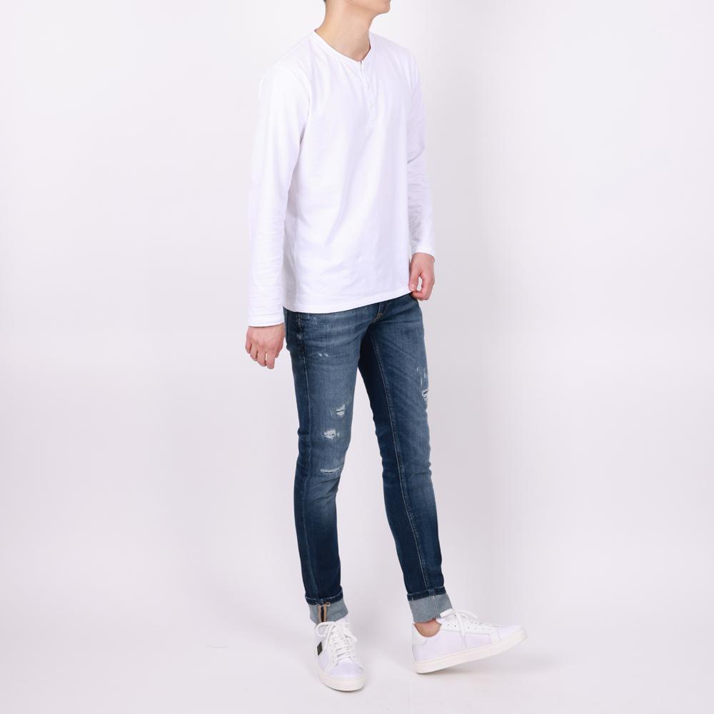 IKALOOK Daily Henley Neck Plain Long Sleeve Tee Tee173