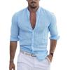 Men's Summer Autumn White Shirt Man Long Sleeve Cotton Linen Shirt Solid Blue Green Tops Clothing