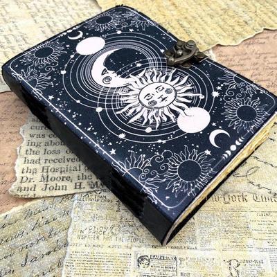 Sun-Moon Vintage Deckle Edge Pages ,Leather Journal ,Leather Notebook ,Leather Diary with C-lock Premium Design Best for Holidays Gift