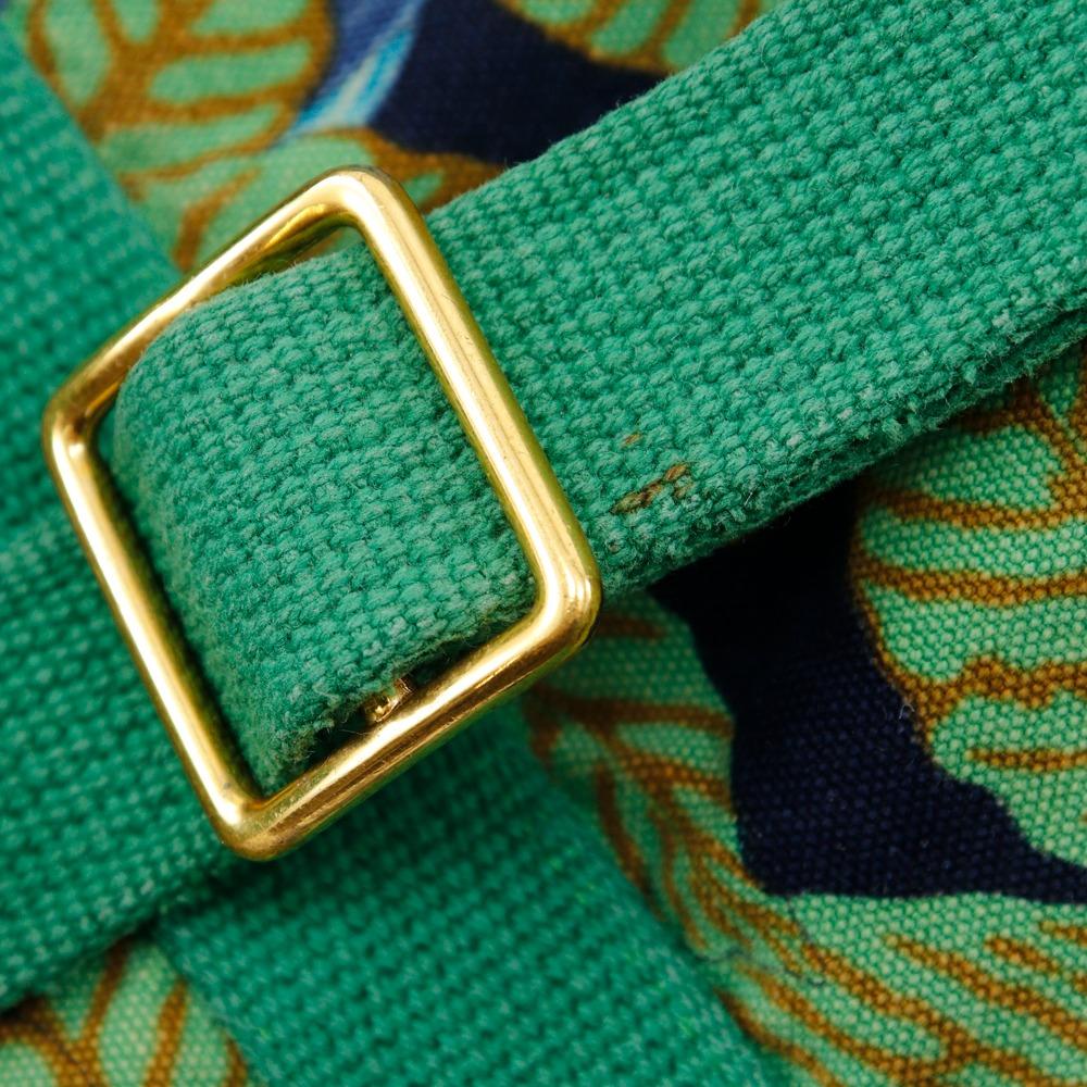 Hermes One Belt Shoulder Bag Botanical Pattern Bird Pattern Vintage Green Cotton Women Used