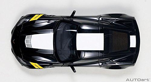 AUTOart 1/18 Scale Chevrolet Corvette C7 Grand Sport Black with White Stripes and Yellow Hash Marks