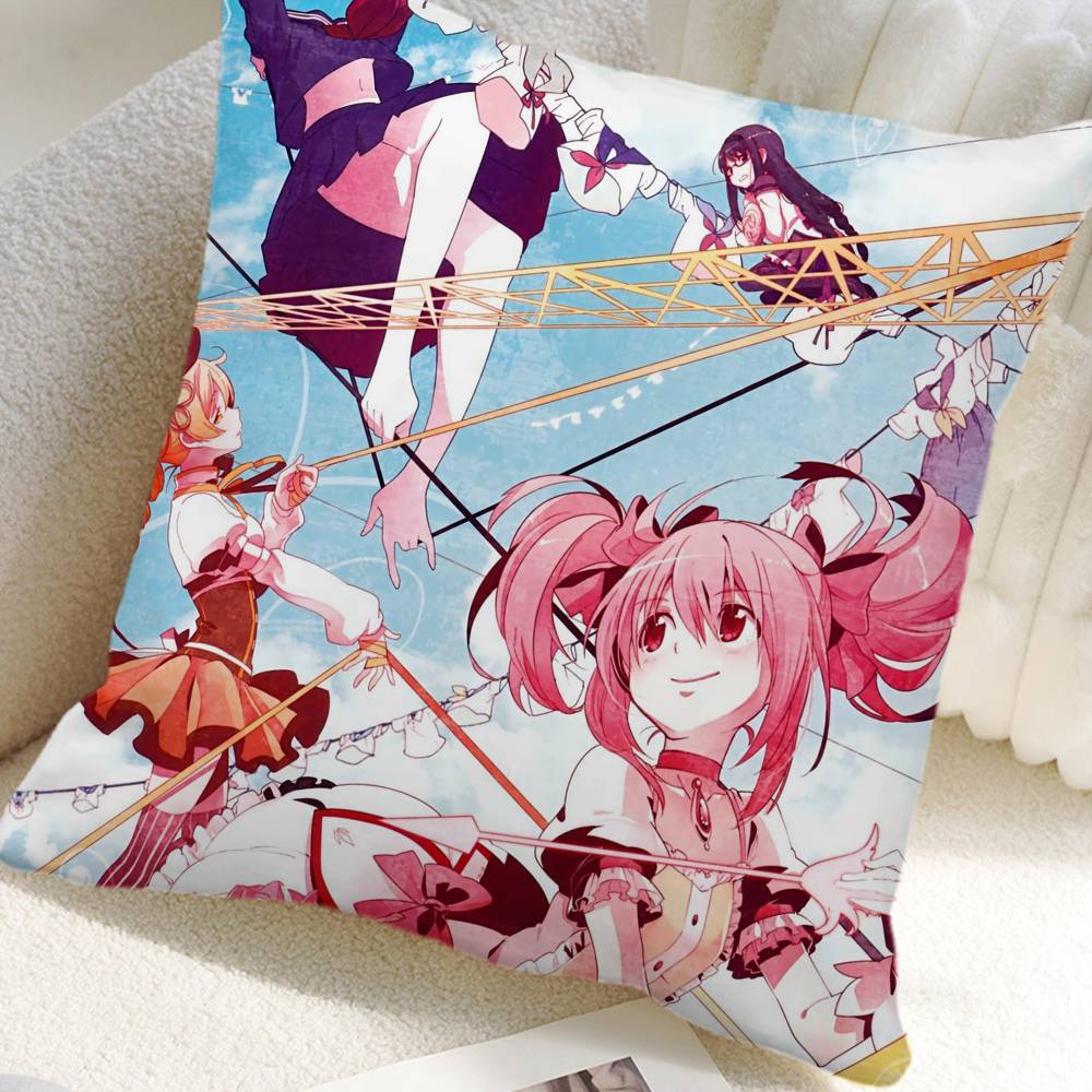 Puella Magi Madoka Magica Anime Kissenbezug Quadratisches Kissen Schlafzimmer Sofa Freizeit Komfortkissen Auto Heimdekoration