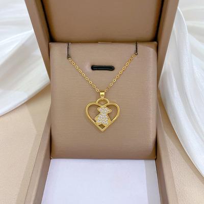 Love Bear Full Diamond Light Luxury Temperament Gorgeous Full Diamond Necklace Female Versatile Collarbone Chain Titanium Steel Chain