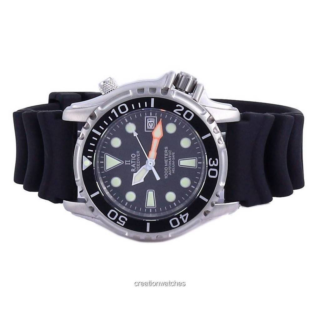RATIO Pánské hodinky FreeDiver Helium Safe 1000M z nerezové oceli 1066KE20-33VA-BLK