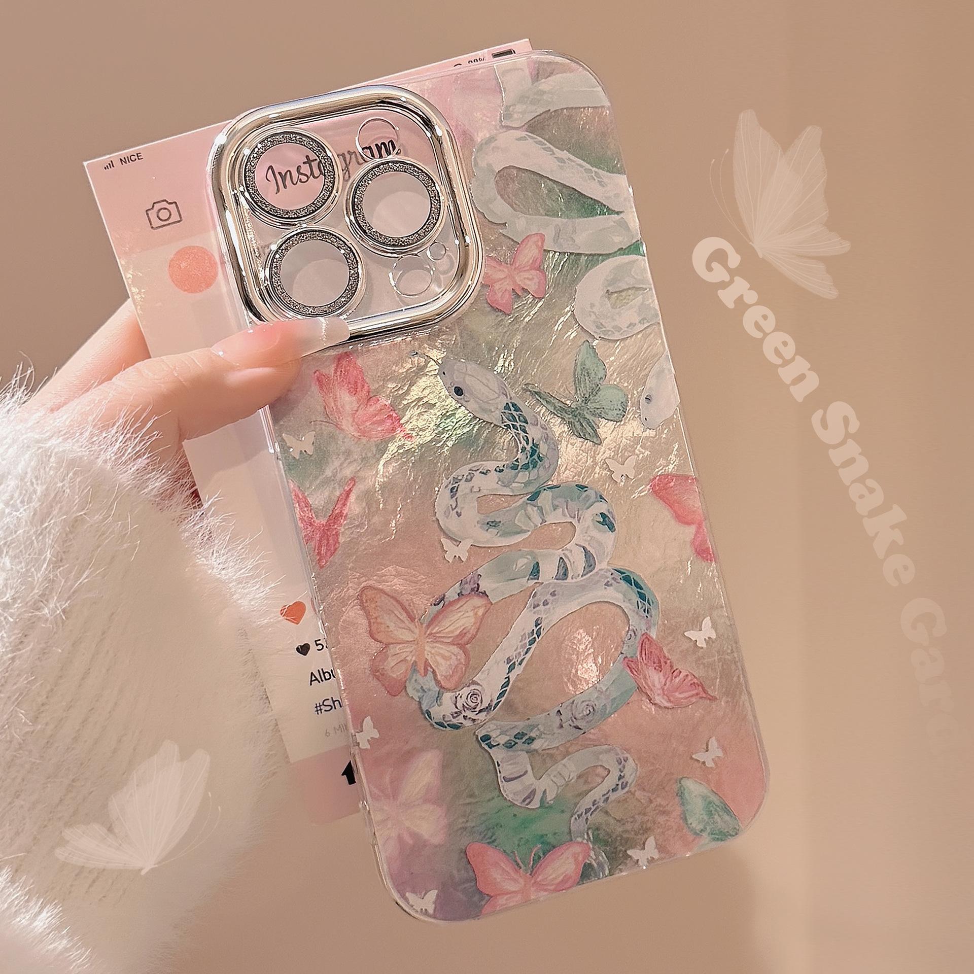 

Natal Snake Pink Butterfly Suitable for 16 Apple 17 Promax Mobile Phone Case Iphone14 Art 13 All Inclusive 11 Hard 12pro