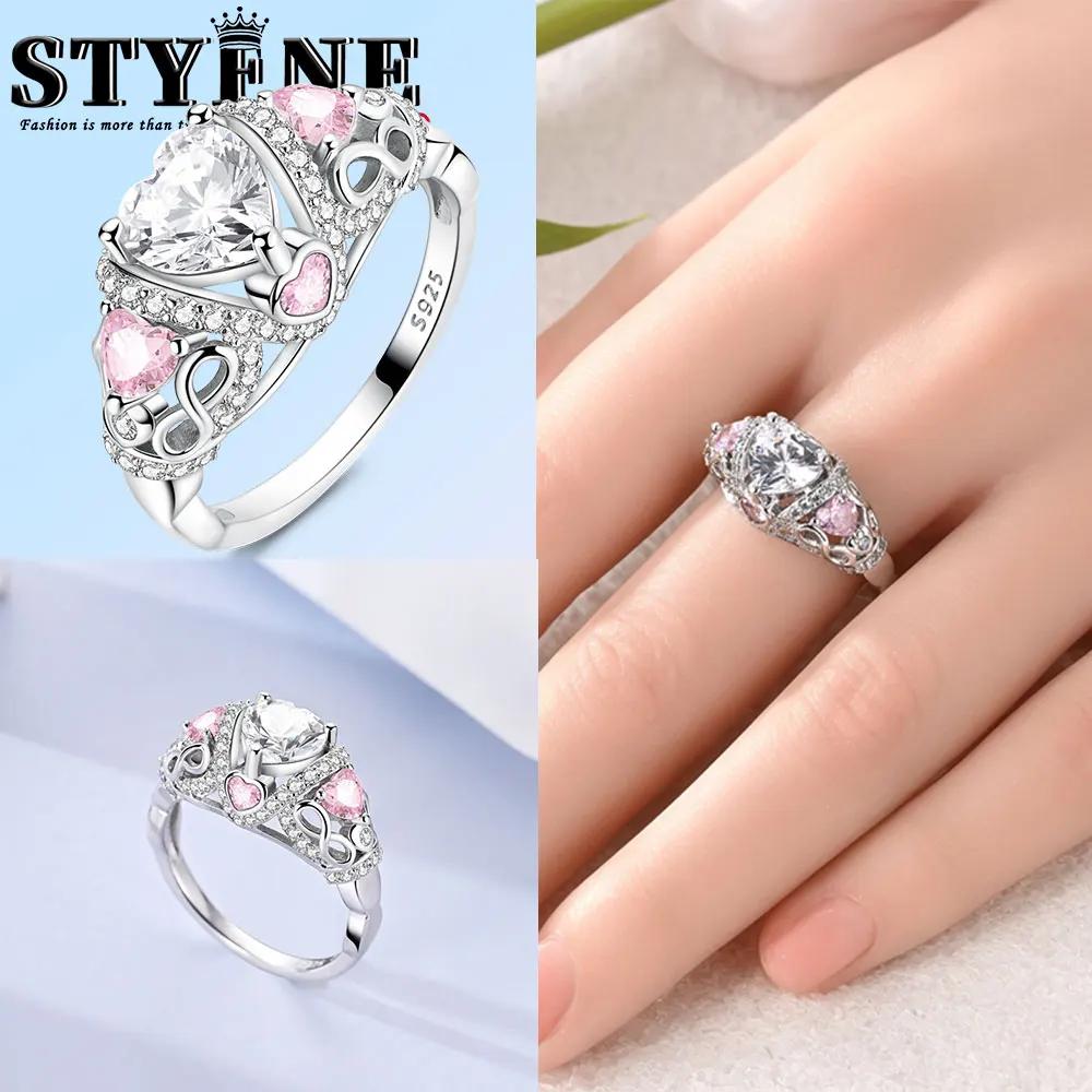 New copper Bow Pav MultiRing Cross Wide Rings Pink Bow Heart Zircon 69 Size Turkish Rings for Women Jewellery Gift