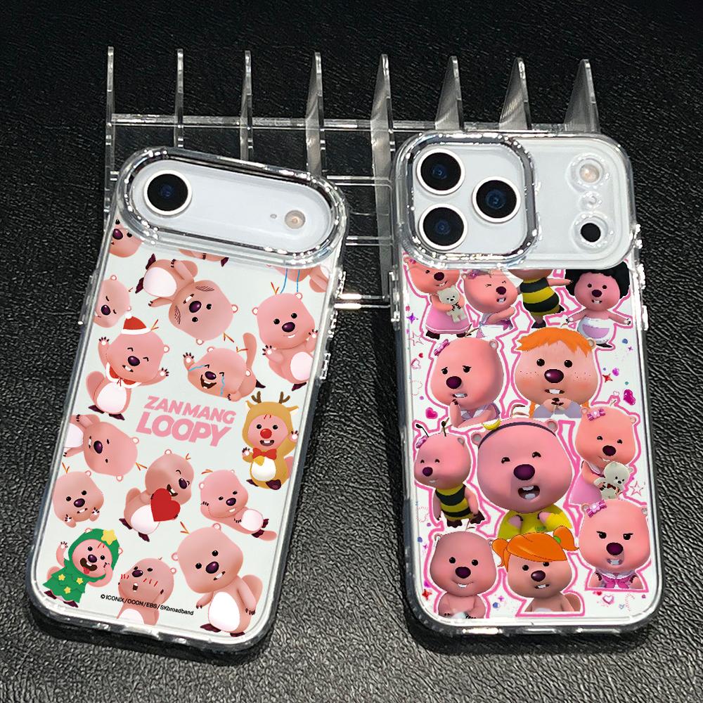Pink Beaver Loopys Phone Case for Apple iPhone 17 Air 16 16e 15 14 13 12 11 Pro Max X Xs XR 8 Plus Luxury Clear Cover