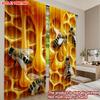 Set Of 2 Bee Honeycomb Curtains Realistic Bees Golden Dripping Honey Kitchen Living Room Decor Curtain Polyester Perfect For Sitting