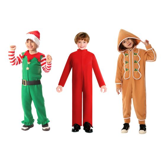 Christmas Onesie Costume for Kids Gingerbread Man/Santa/Green Elf Cosplay Outfit