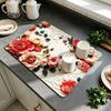 Easy Clean Kitchen Accessories Floral Dish Drying Mat, Absorbent Diatomaceous Earth Anti Scalding Essentials for Countertop Protector, Heat Insulation