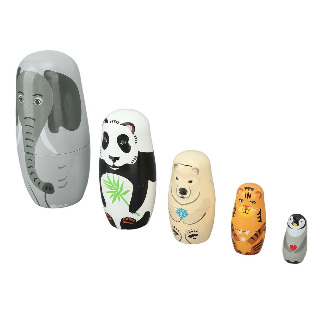 Wooden Animal Nesting Dolls Handcrafted 5 Layer Cute Painted Russian Nesting Dolls Toy Gift for