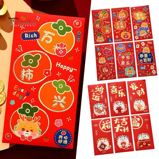 Balíček 6 kusů Year of the Dragon Red Roztomilý kreslený design s motivem požehnání Snadno zalepitelné Červené obálky pro zvláštní příležitosti