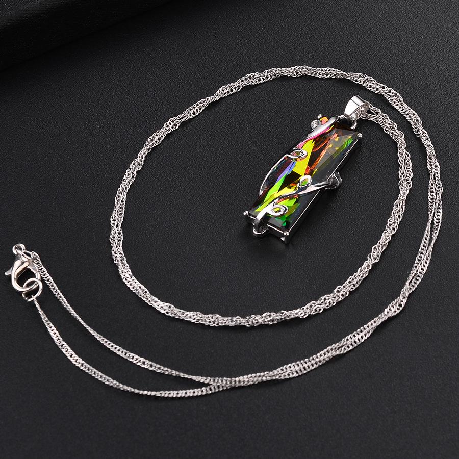European  American Style Leaf Square Colored Glass Crystal Necklace